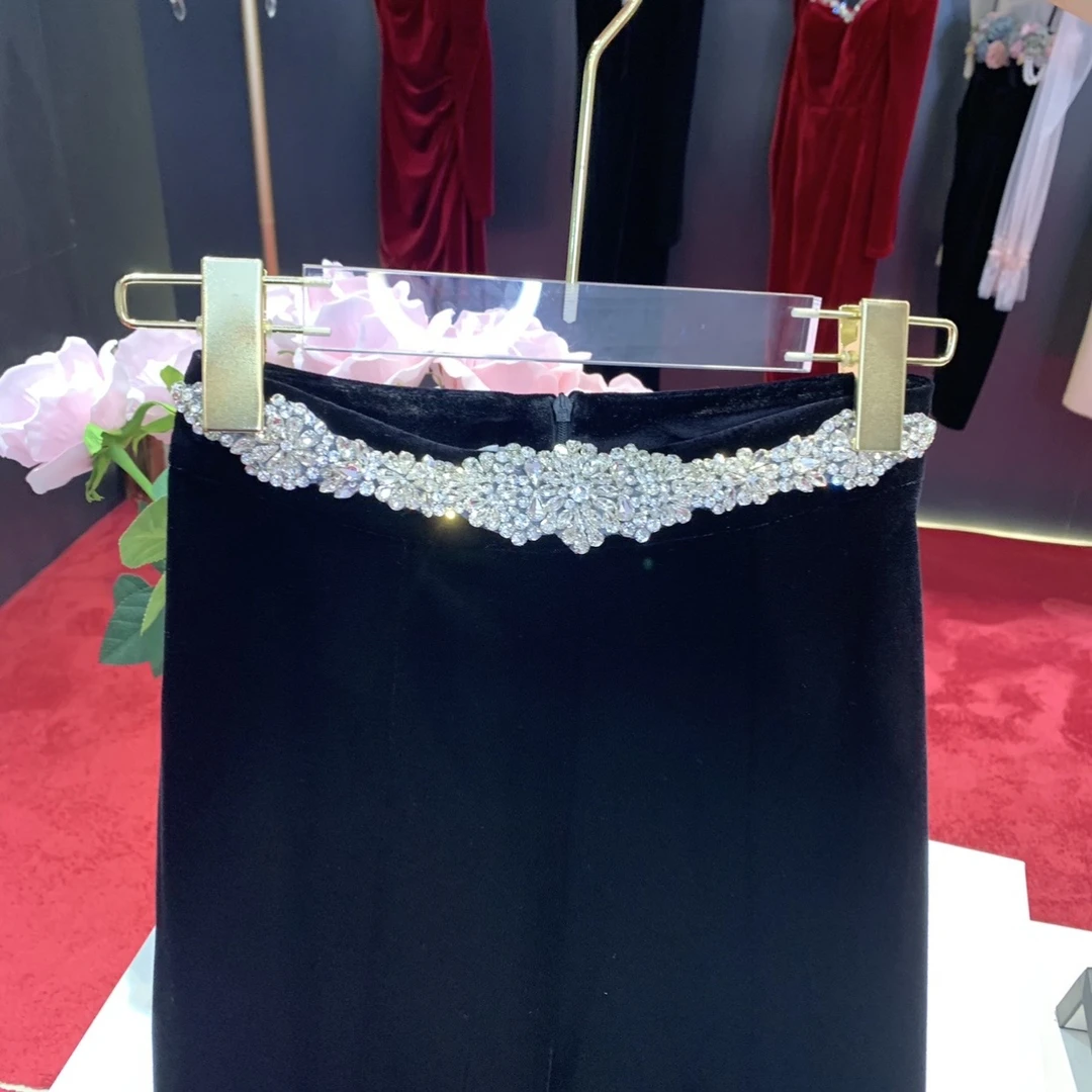 魅鹊 19073 丝绒般气质高腰名媛大长腿喇叭裤