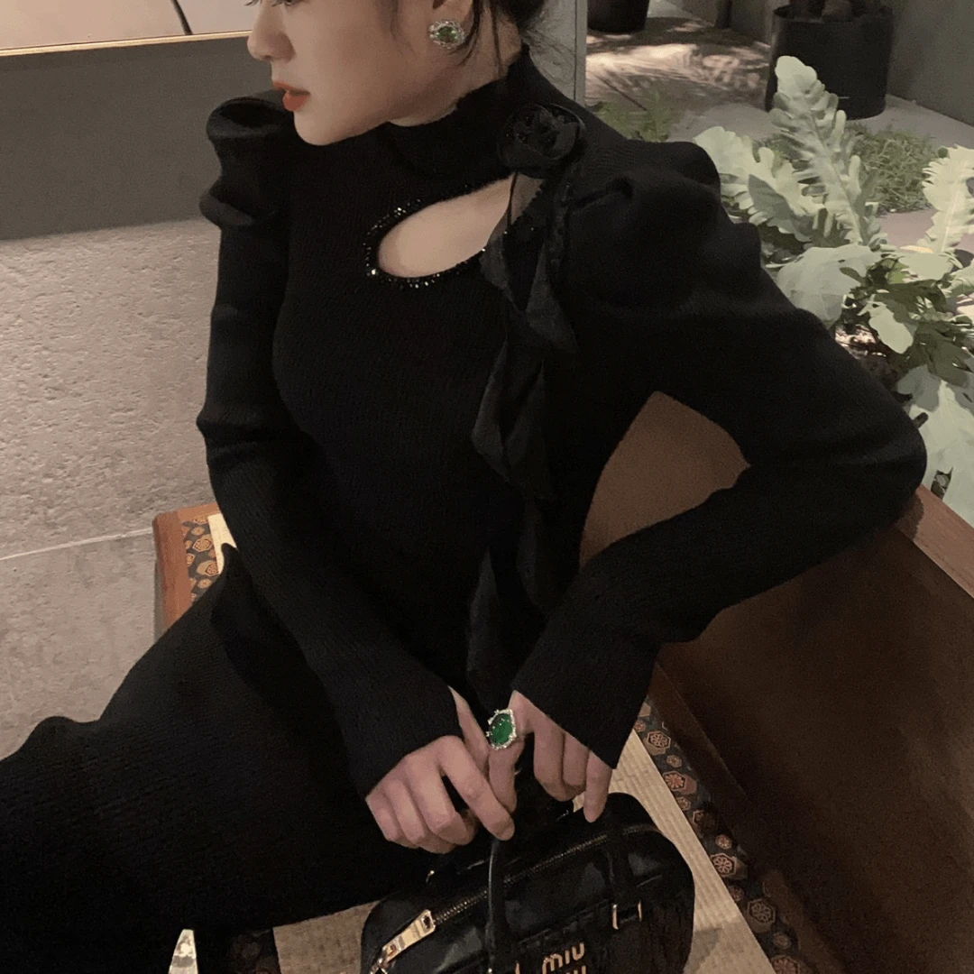 魅鹊原创 50053 【花神】法式轻奢针织裙