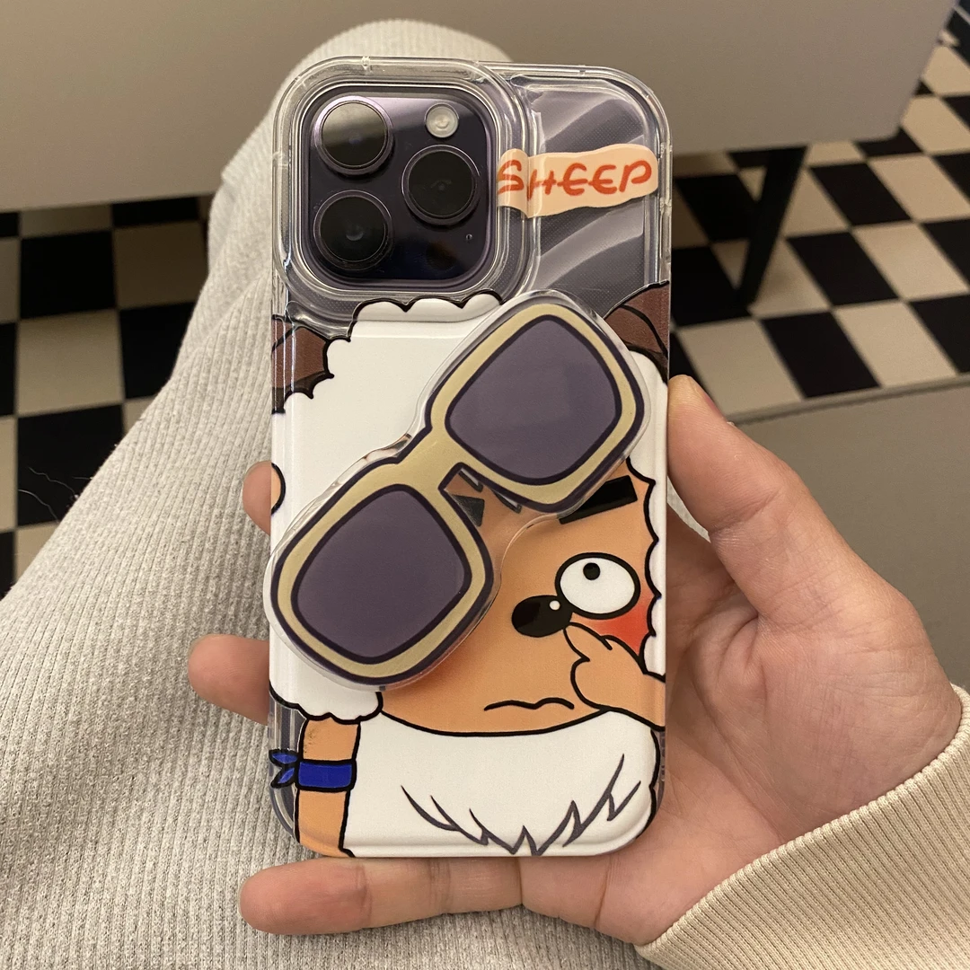 搞笑透明沸洋洋墨镜支架适用苹果/华为/OPPO/VIVO/小米一加手机壳