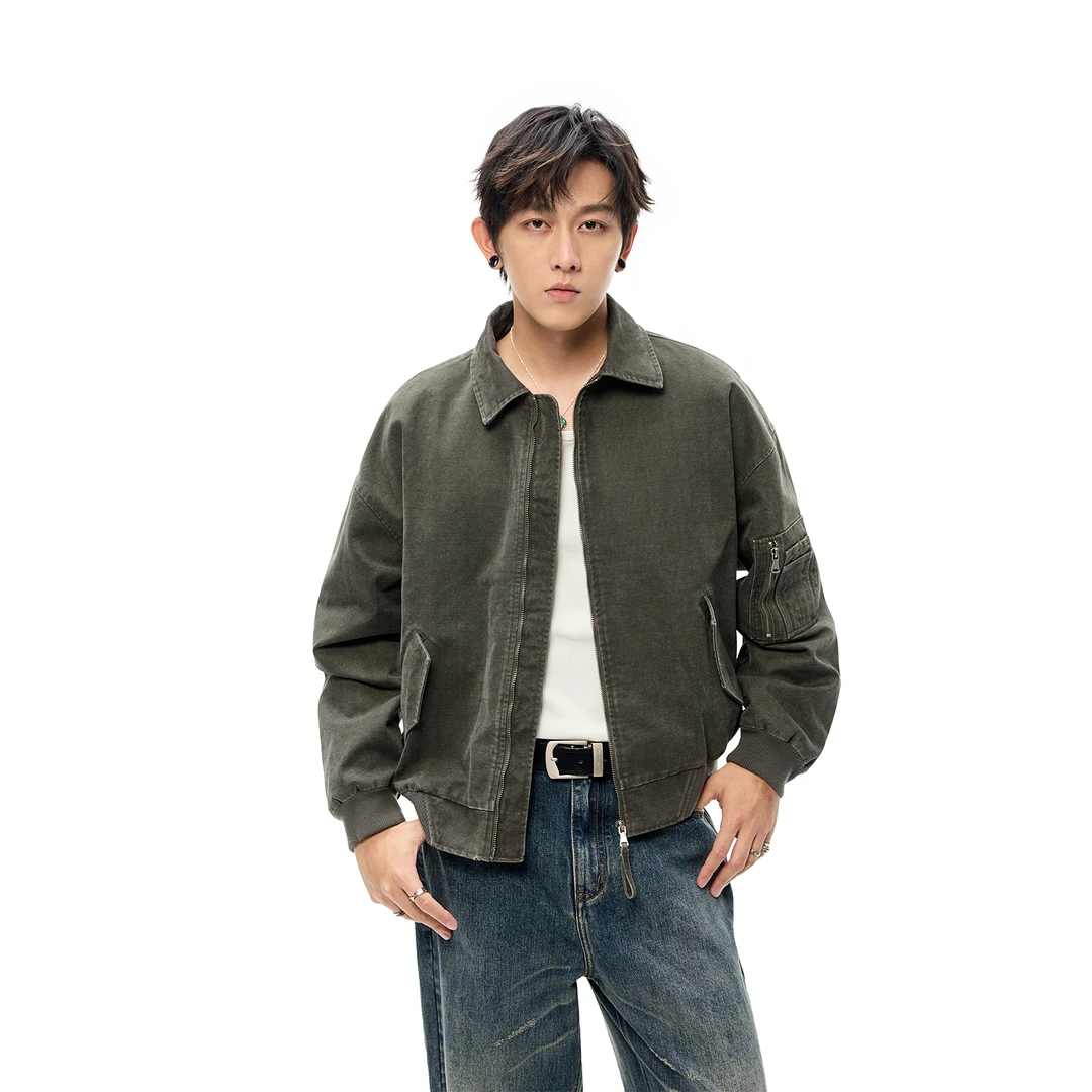 Costful Ro重磅全棉帆布短款飞行夹克外套 砂洗做旧美式休闲上衣