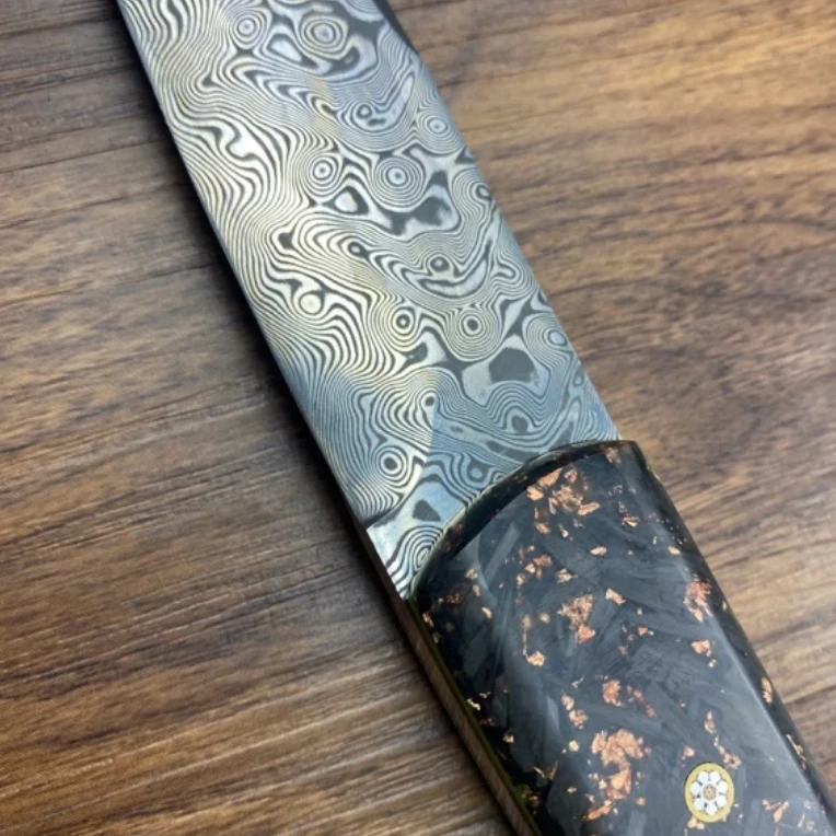 国产大马士革肋差户外刀