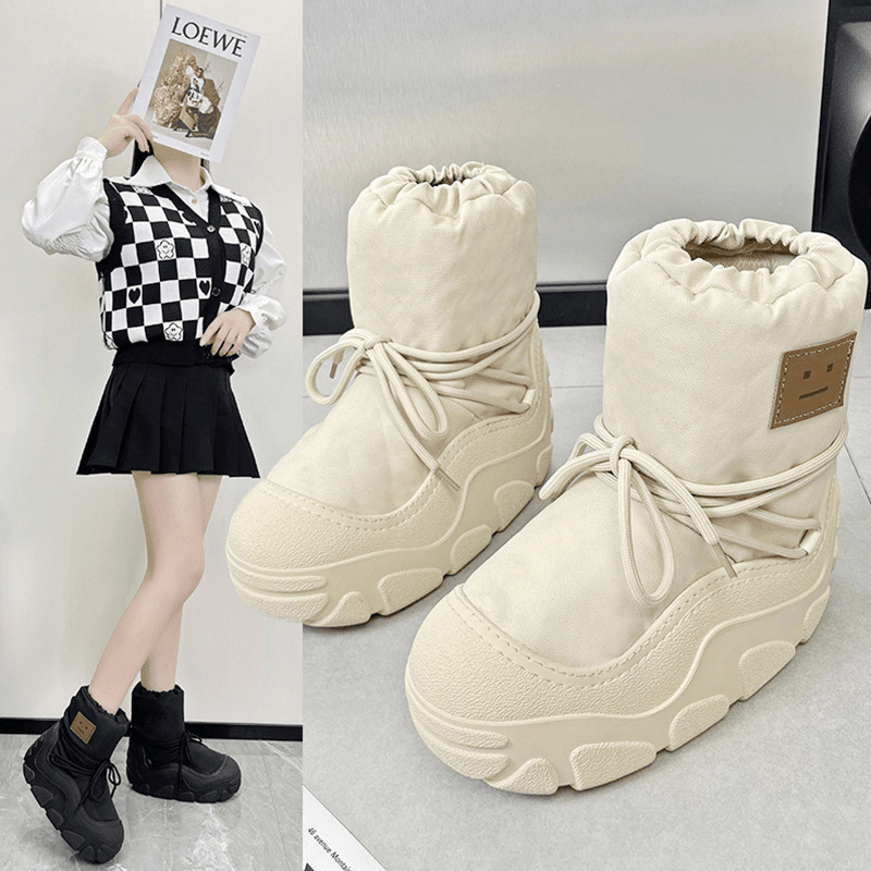 厚底雪地靴女款冬季保暖棉鞋子女2023新款中筒加绒加厚短靴小个子
