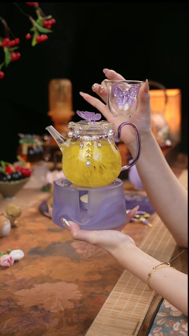 【闪购商品】紫色温茶台+   茶壶+链子+杯子