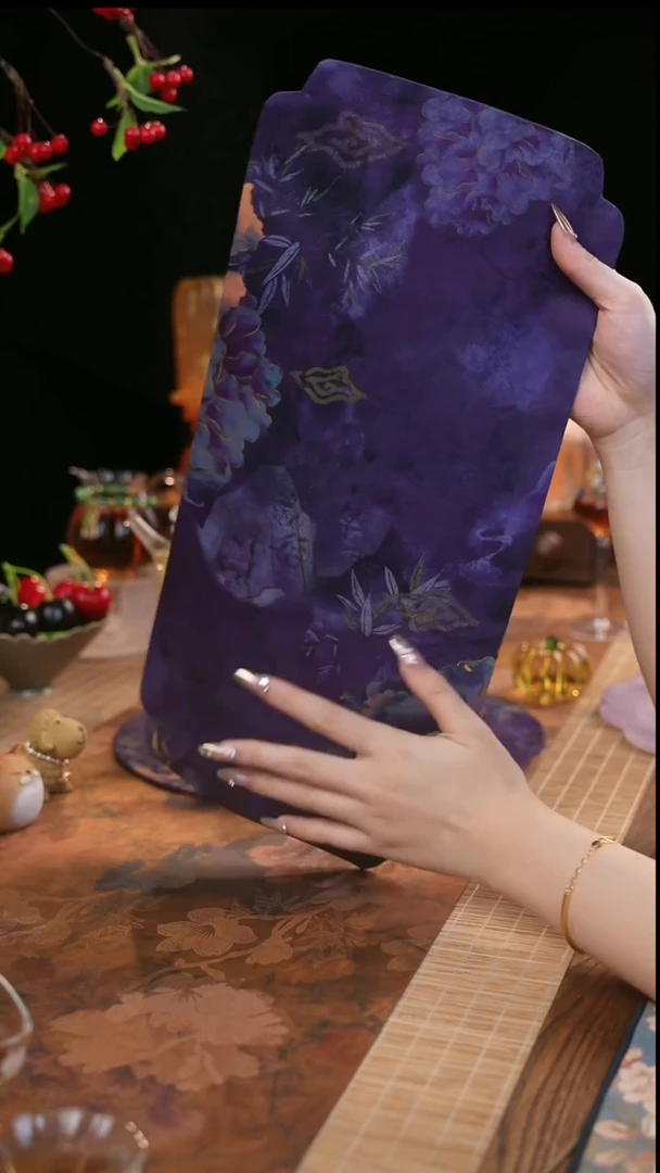 【闪购商品】紫牡丹棱织缎面双面防水茶席