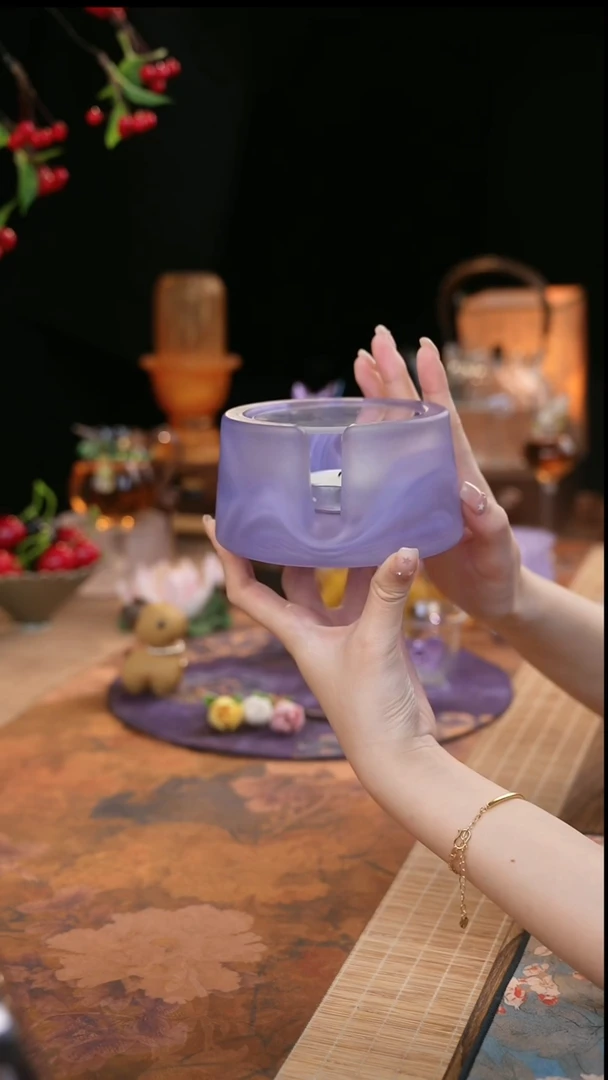 【闪购商品】紫色铃兰花茶壶+链子+盖+温茶台+杯子