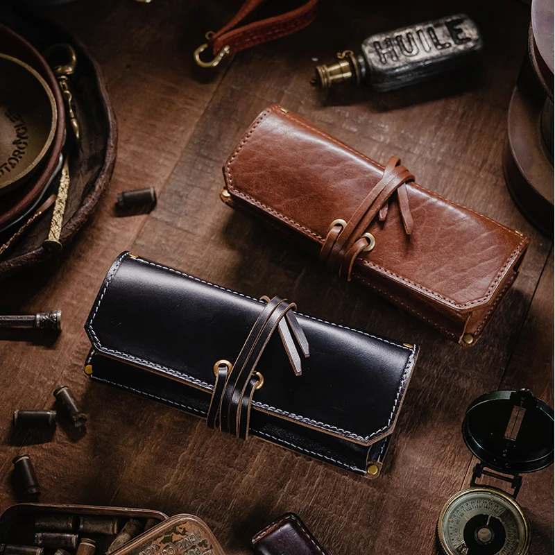 大汉化原创复古BOT手工真皮烟斗收纳包机车一斗入便携眼镜盒随身