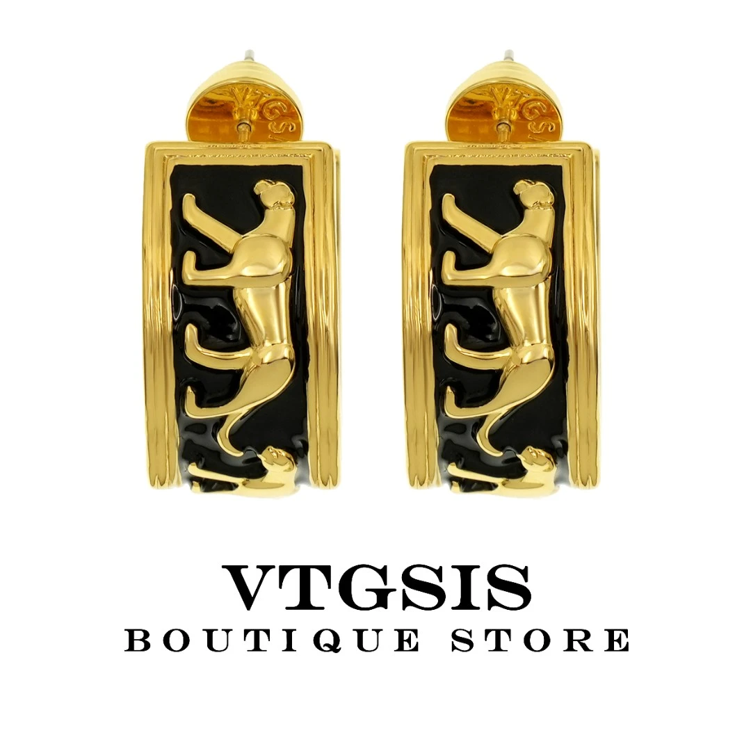 VTGSIS 合金珐琅耳饰 22166黑色豹猫半圈耳钉耳饰复古【直播同价】