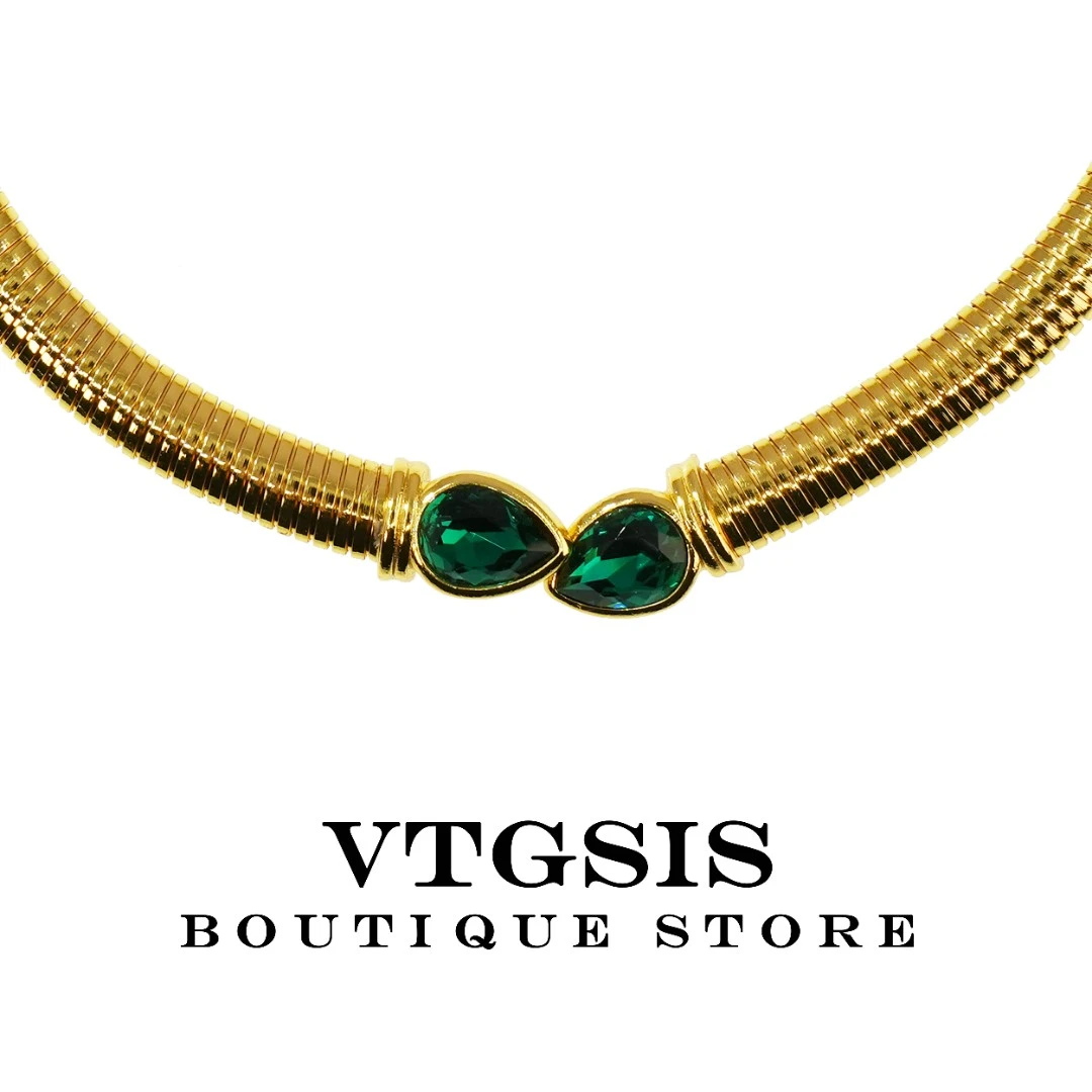 VTGSIS 合金项链 【中古姐妹同款】绿色蛇骨项链复古高级感配饰3493