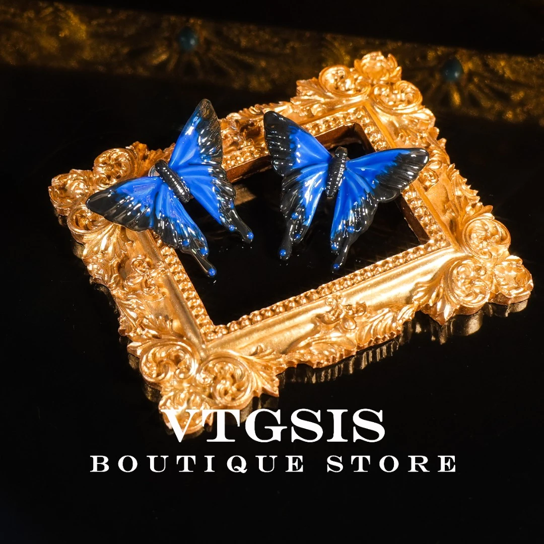 VTGSIS 合金珐琅耳饰 22376蓝色蝴蝶耳钉耳饰配饰【直播同价】