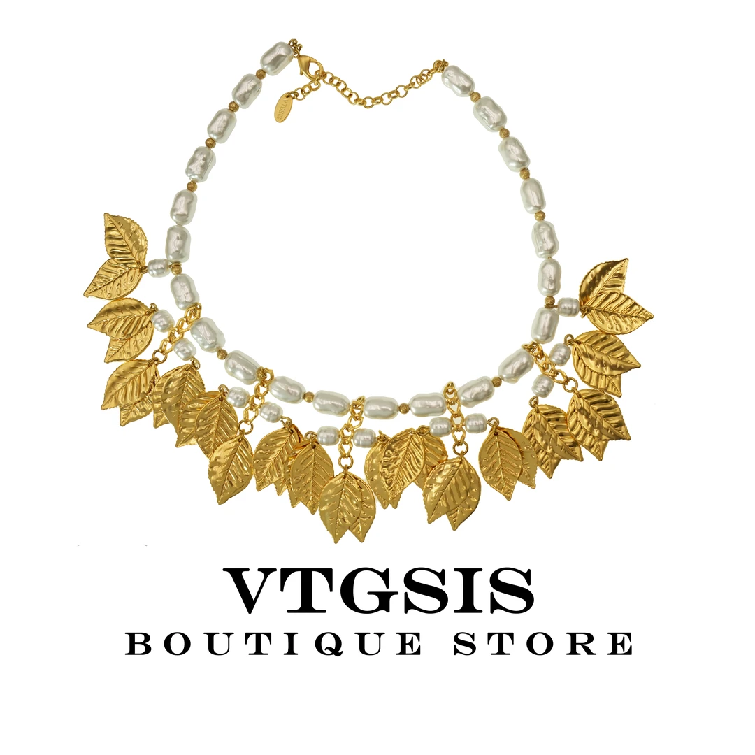 VTGSIS 合金琉璃项链 秋日回忆金色树叶项链气质轻奢叠戴项链3746