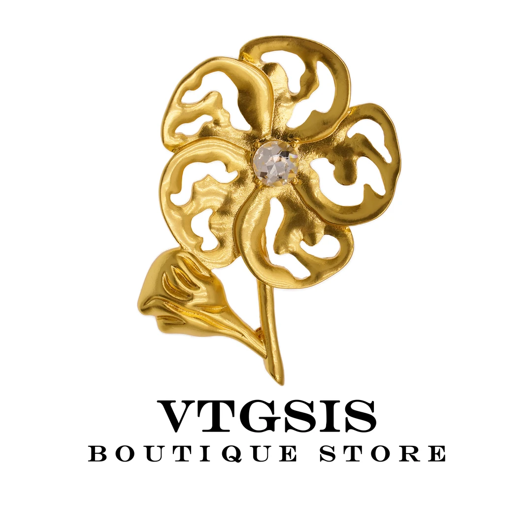 VTGSIS 合金合成锆石胸针 5790苏达之梦金色花朵胸针【直播同价】