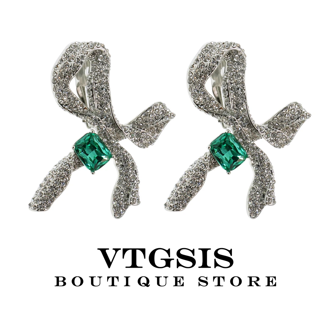 VTGSIS 合金耳饰 21929绿色蝴蝶结耳夹无耳洞耳饰气质百搭高级感