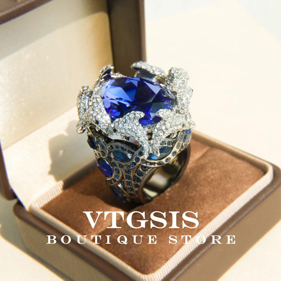 VTGSIS 合金琉璃戒指 1332梦幻沙滩海豚戒指时尚轻奢新款潮流饰品