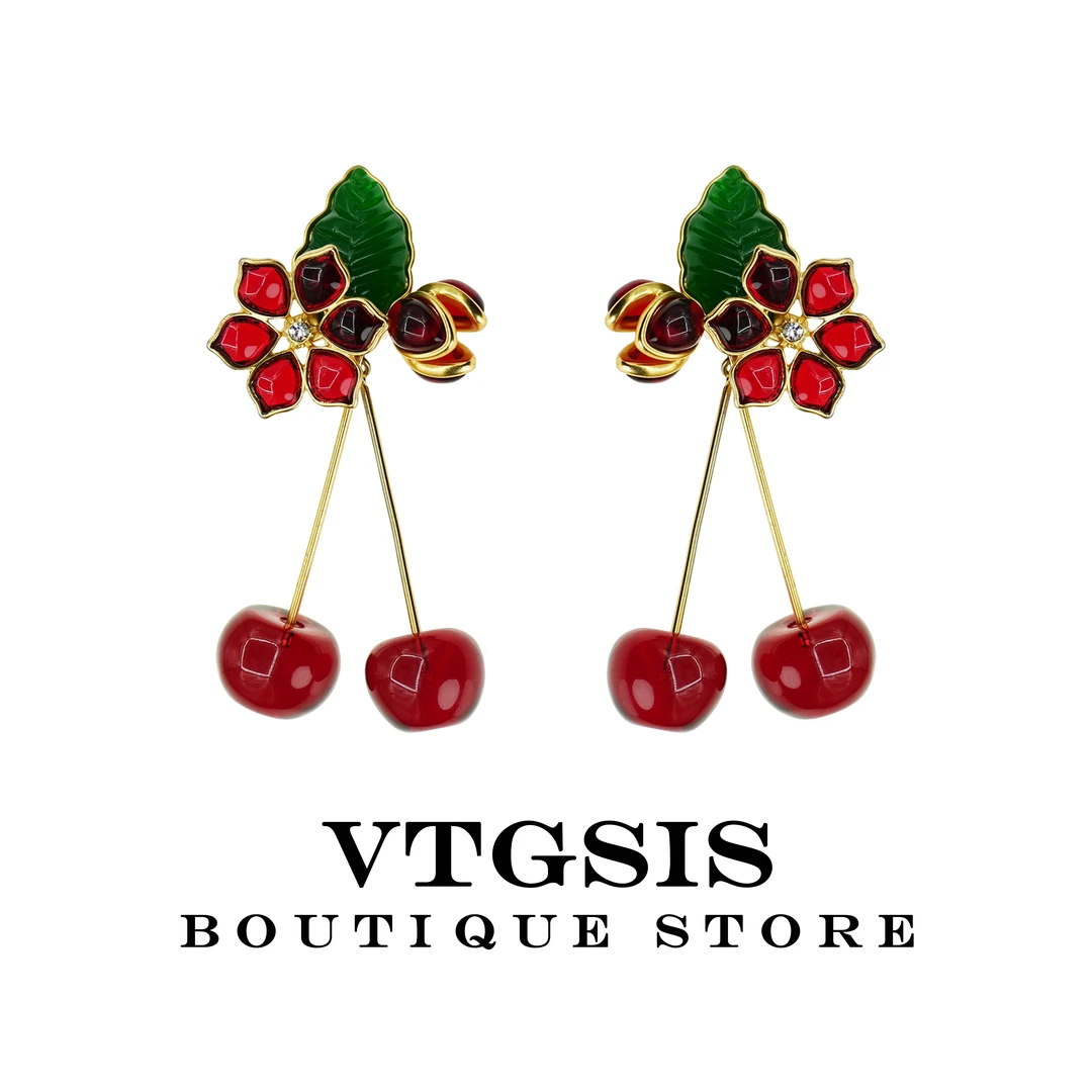 VTGSIS 合金玻璃耳饰 2655甜蜜遐想樱桃耳夹耳饰复古【直播同价】