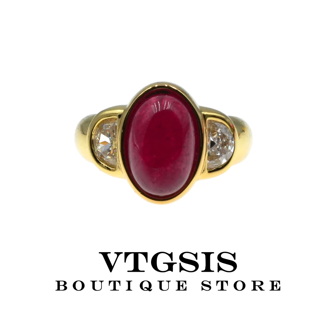 VTGSIS 合金琉璃戒指 生命乐章红色椭圆戒指饰品1188