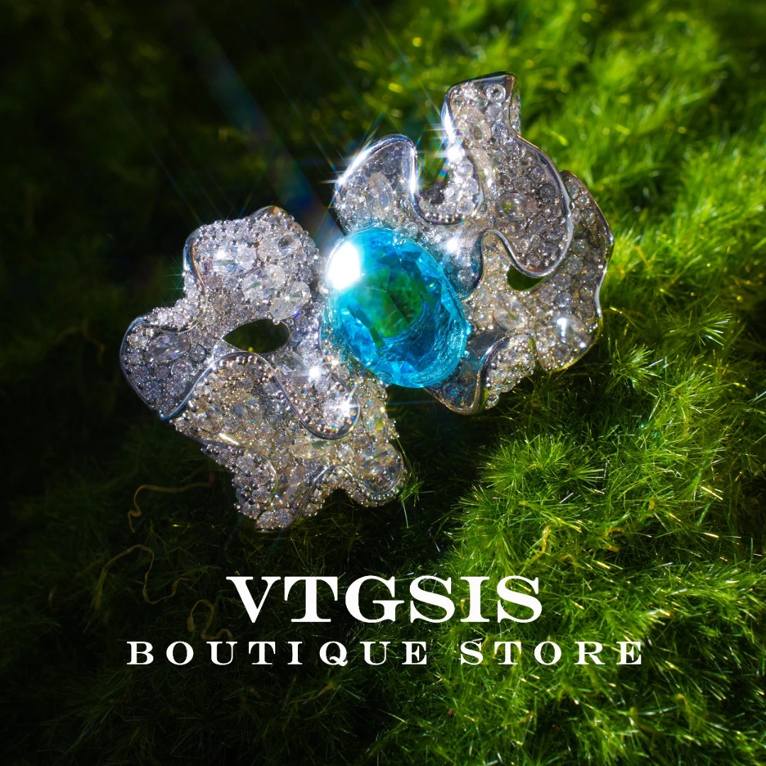 VTGSIS 合金合成锆石戒指 花园幻境蓝色蝴蝶结戒指通勤气质款1277