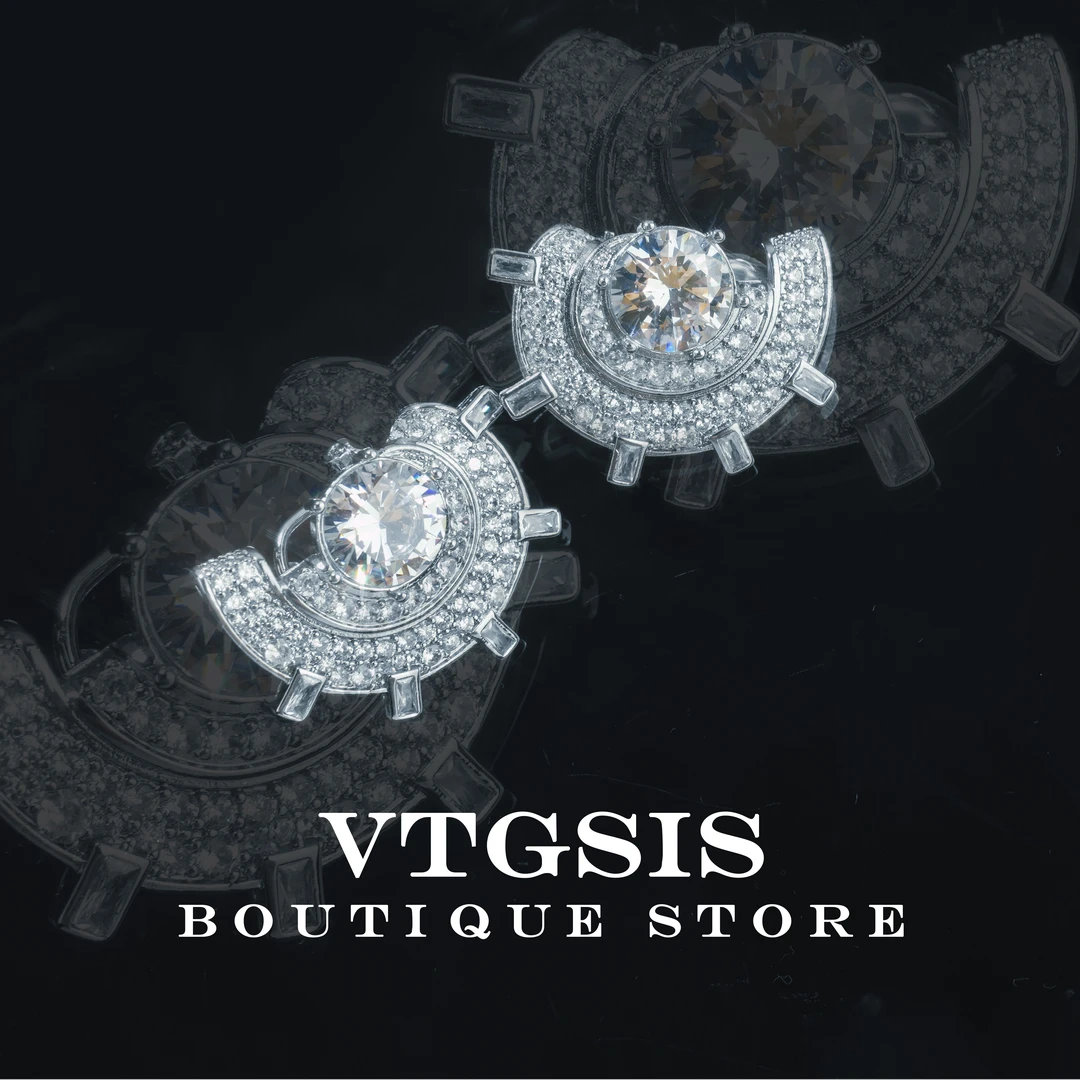 合金合成锆石耳饰 Eternal转运齿轮银色盾牌耳钉高级感欧美22471