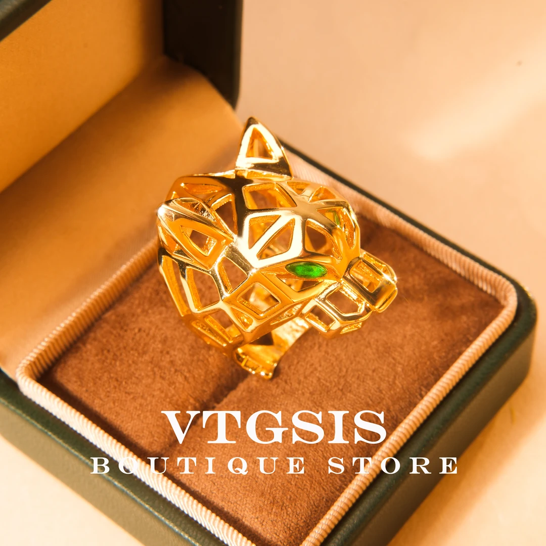 VTGSIS 合金琉璃戒指 1343金色镂空豹猫戒指气质时尚【直播同价】