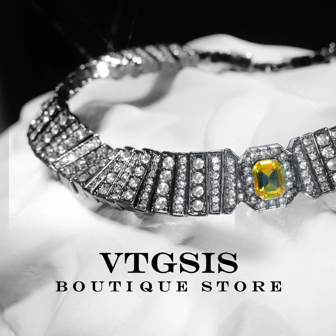 VTGSIS 合金合成锆石项链 3744黄昏夏日黄色项圈百搭镶嵌欧美项链