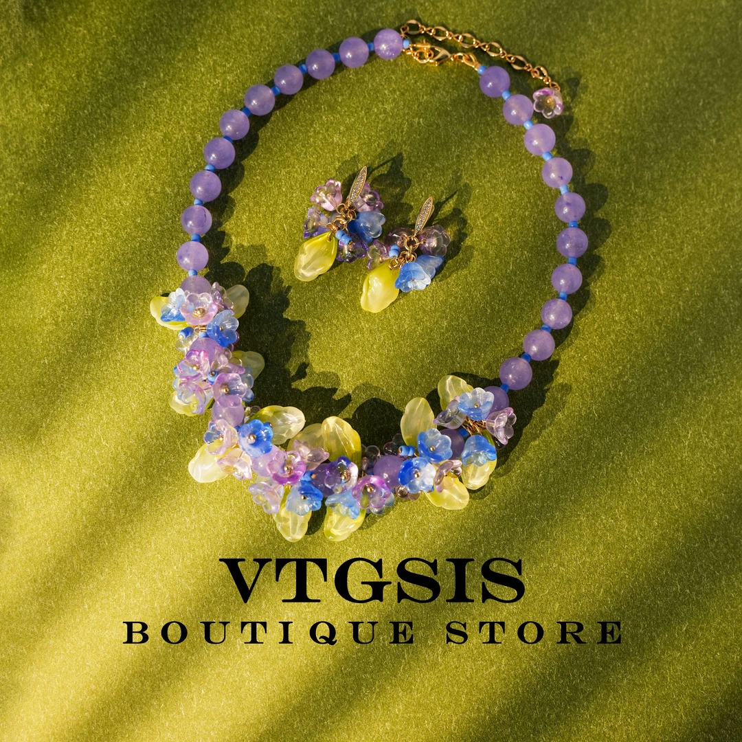 VTGSIS 合金琉璃耳饰 3945/22358夏日花朵紫色项链耳钉【直播同价】