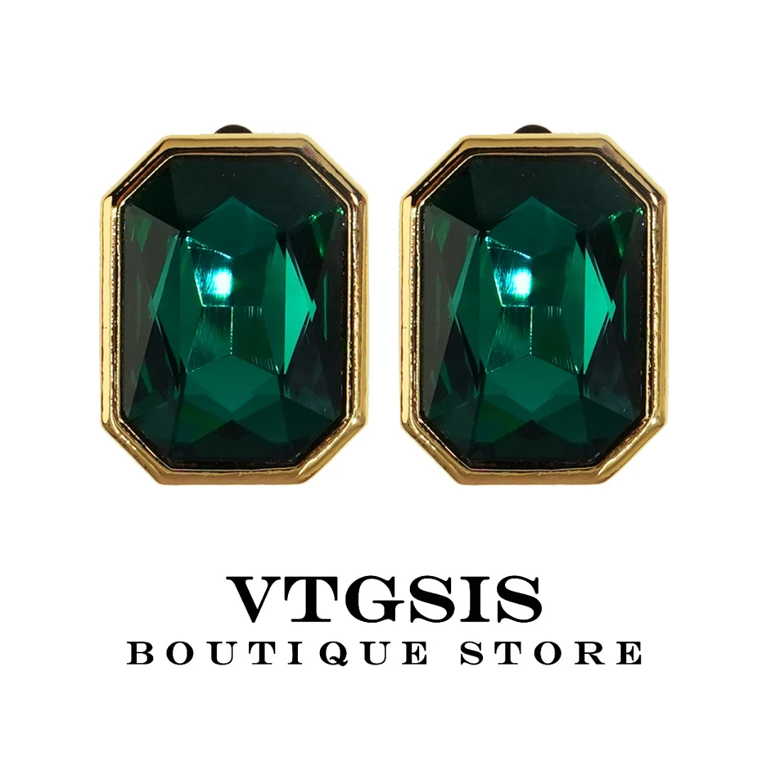 VTGSIS 合金玻璃耳饰 21292绿色方型耳夹气质轻奢时尚【直播同价】