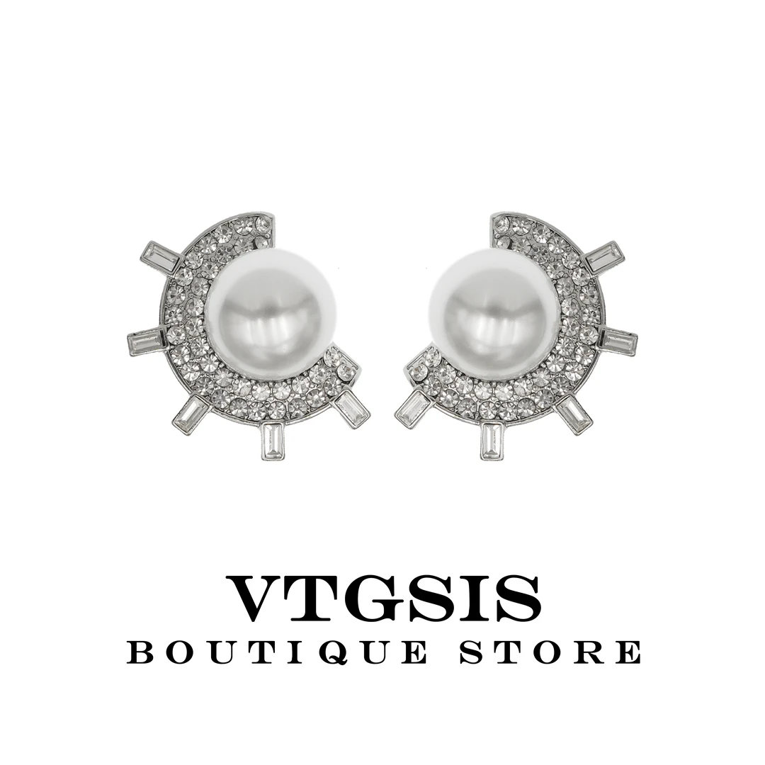 VTGSIS 合金仿珍珠耳饰 银色珠珠盾牌耳夹轻奢高级感耳环女22425