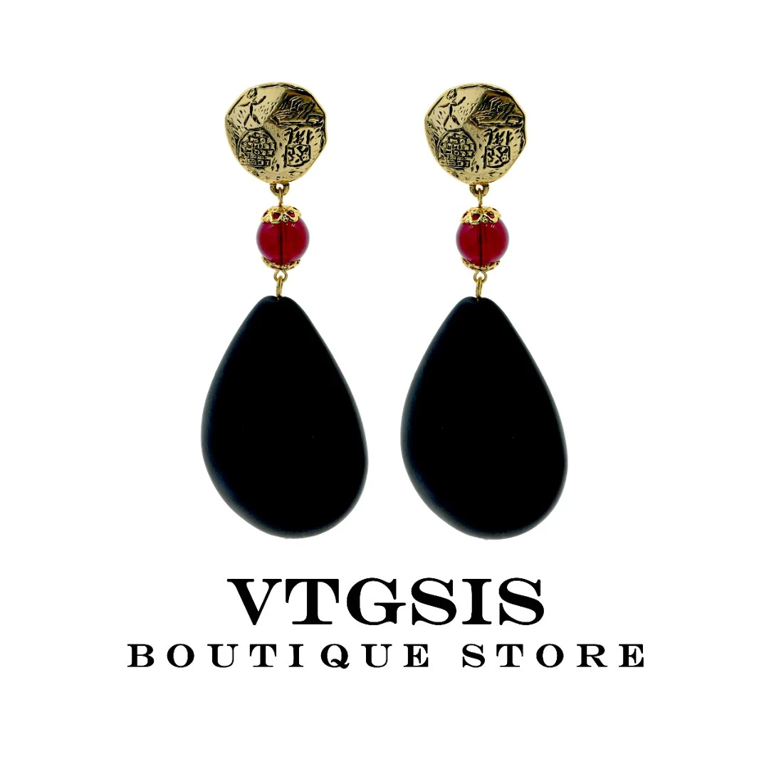 VTGSIS 合金玻璃耳饰 21611暮色魅影黑色水滴耳夹耳饰【直播同价】