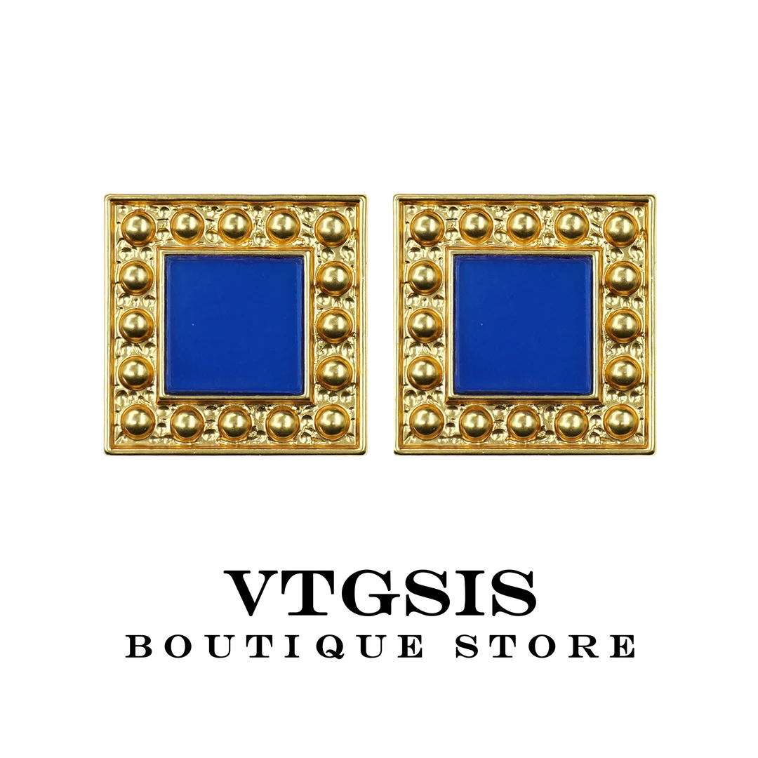 VTGSIS 合金玻璃耳饰 21030蓝色方型耳夹耳饰气质小众【直播同价】
