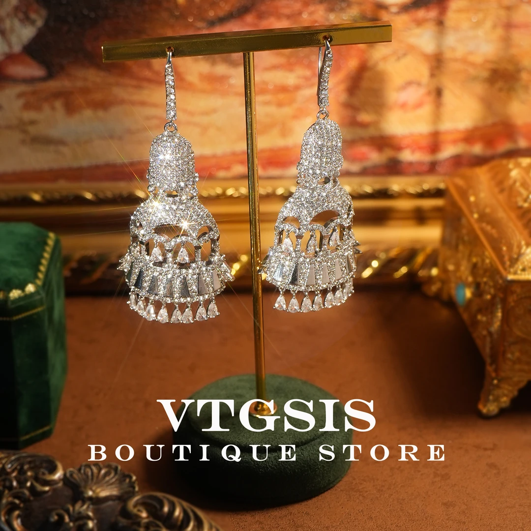 VTGSIS 合金合成锆石耳饰 【直播同价】银色城堡耳钉轻奢耳环22159