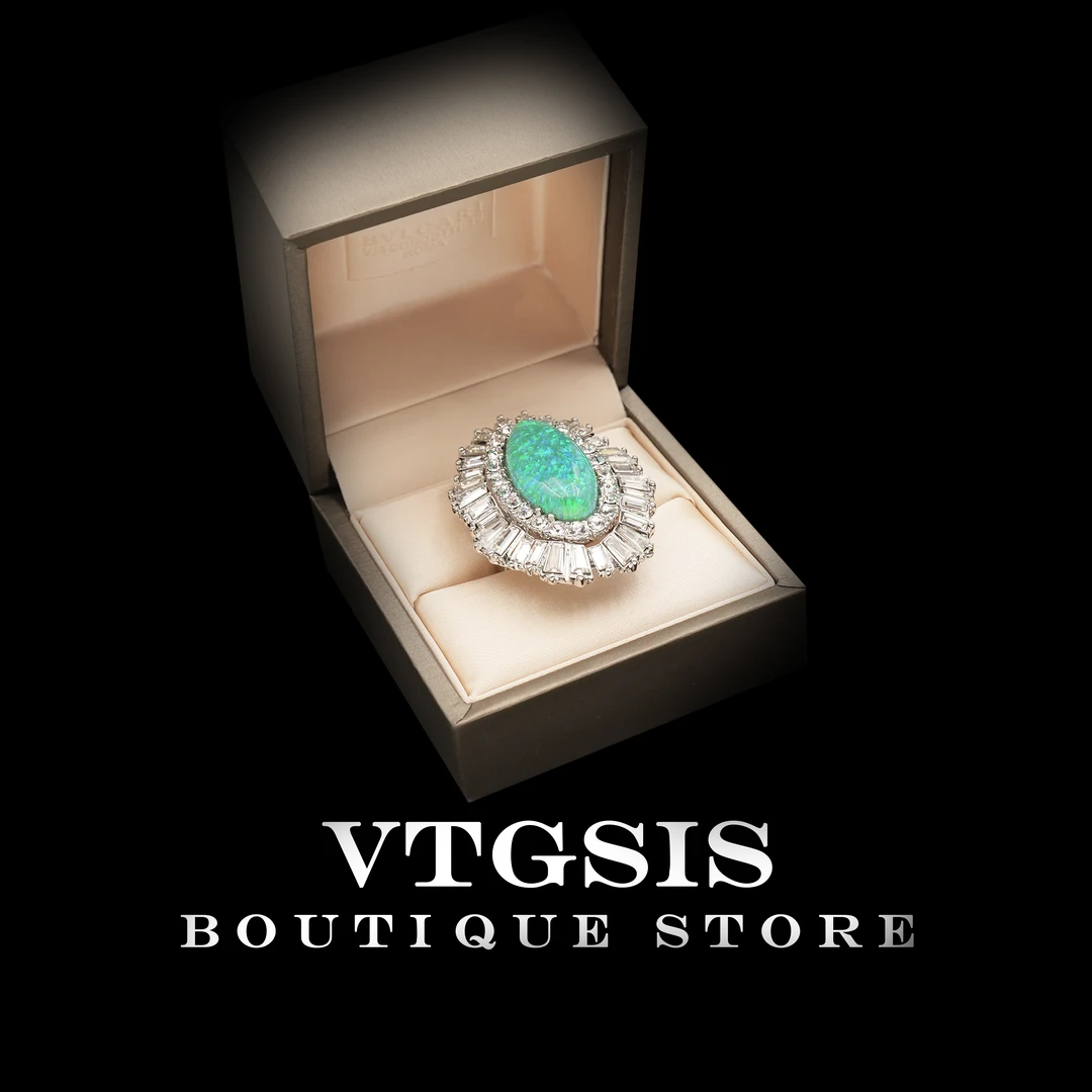 VTGSIS 合金琉璃戒指 1337雨中起舞蓝绿色椭圆戒指饰品【直播同价】