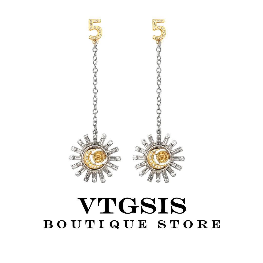 VTGSIS 合金合成锆石耳饰 22333日月星辰耳夹简约长款欧美【首饰】