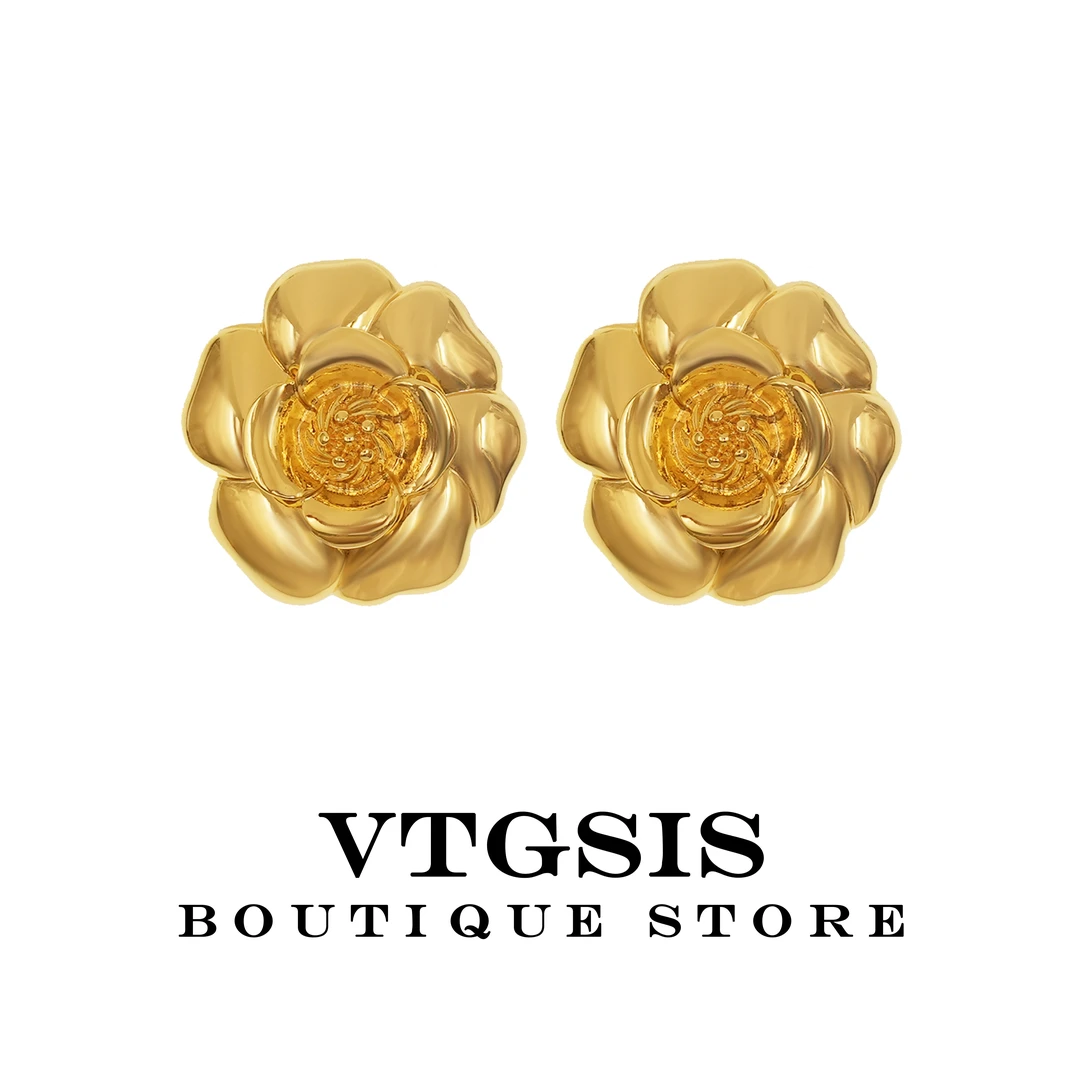 VTGSIS 合金耳饰 22288金色花朵耳夹耳饰时尚百搭复古小众法式