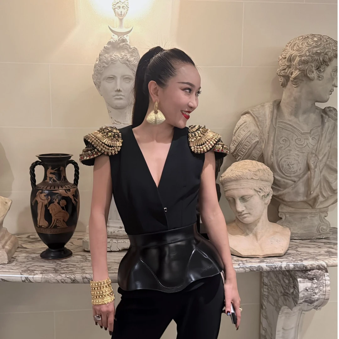 VTGSIS 合金耳饰 22079日落大道金色扇形耳夹欧美奢华高级感耳饰