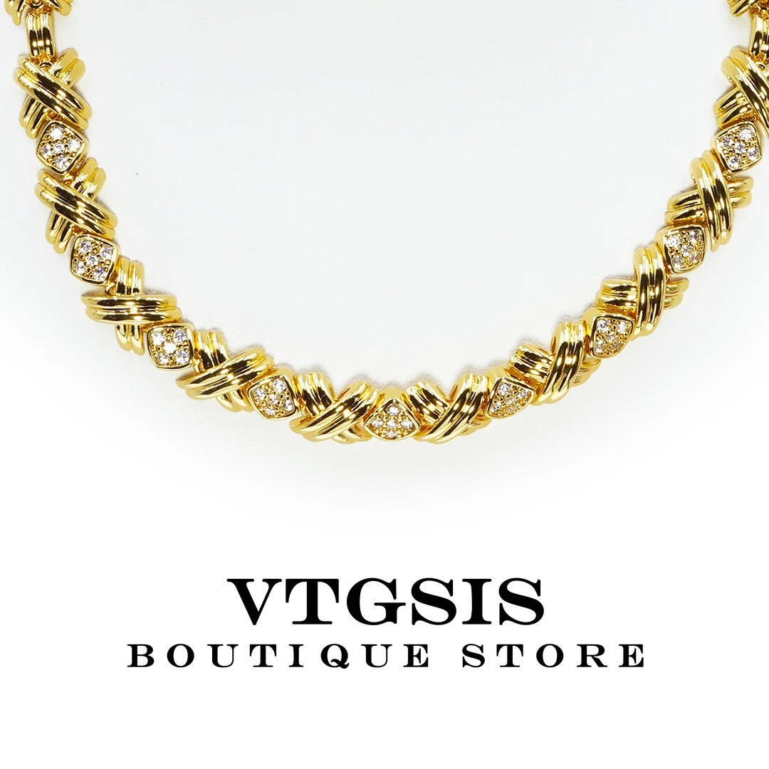 VTGSIS 合金合成锆石手链 黄昏彼岸X金色项链手链女饰品3593/6151