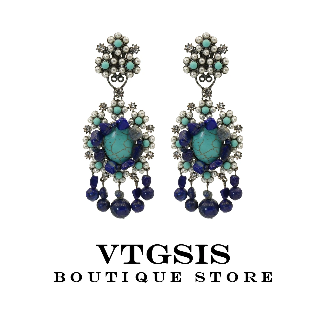 VTGSIS 合金仿珍珠耳饰 22114蓝色珠珠扫肩耳夹耳饰【直播同价】