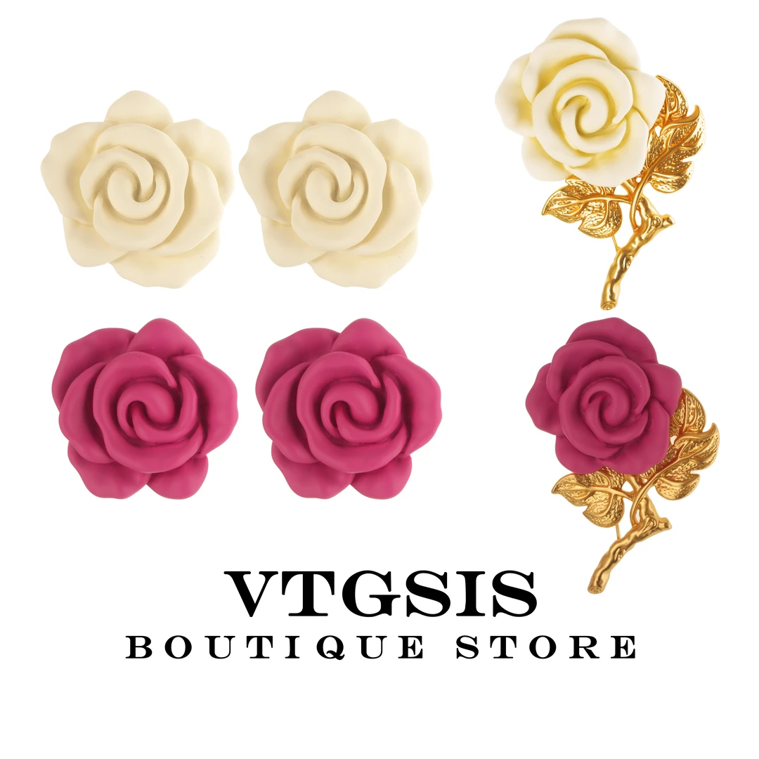 VTGSIS 合金耳饰 21877/5822玫瑰花耳饰胸针百搭时尚【直播同价】
