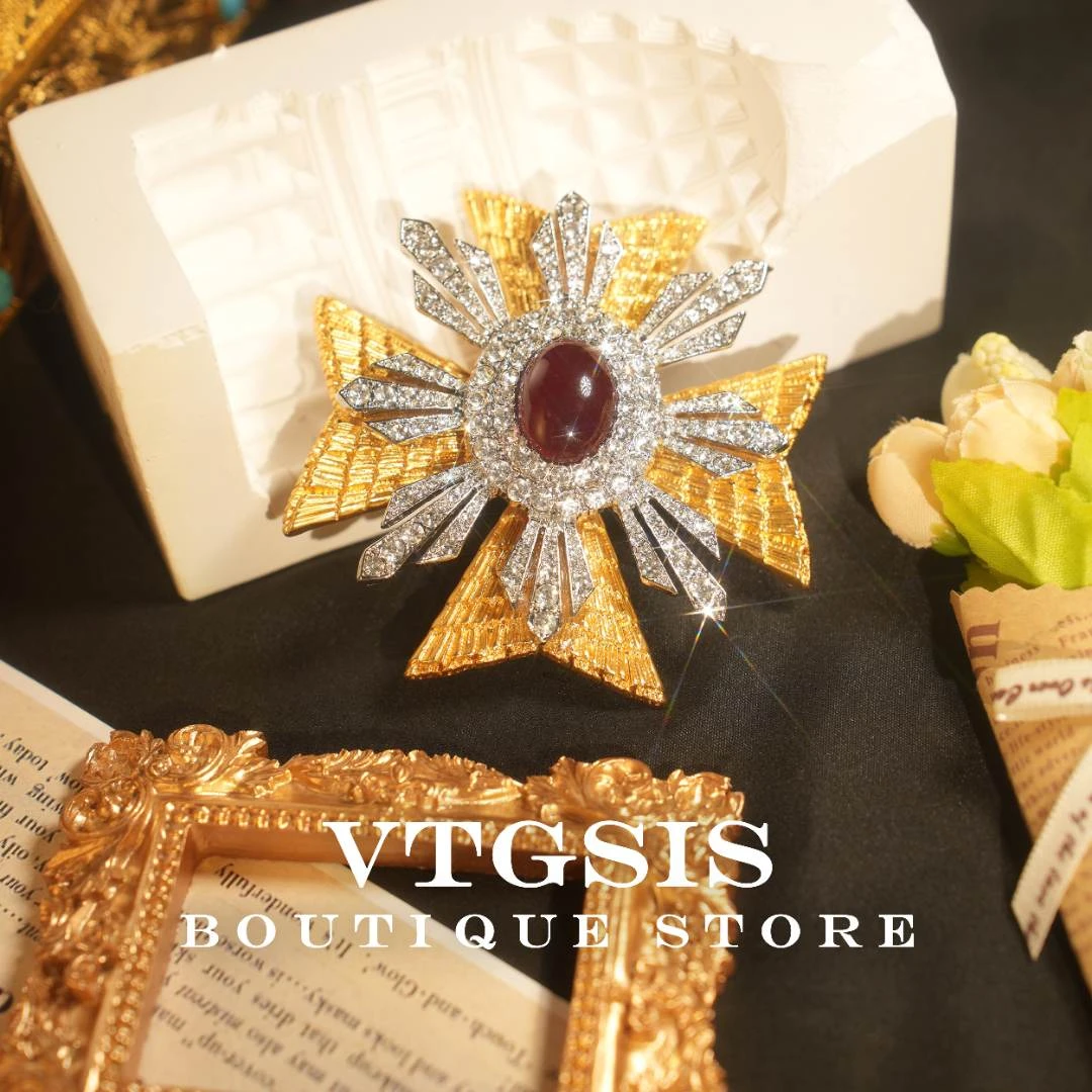 VTGSIS 合金琉璃胸针 5636红色十字胸针复古时尚饰品百搭设计师