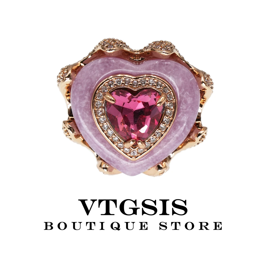 VTGSIS 合金合成锆石戒指 【直播同价】高级感爱心戒指复古宫廷1239