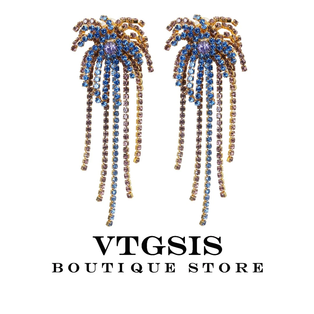 VTGSIS 合金合成锆石耳饰 22218蓝色烟花流苏耳夹耳饰【直播同价】