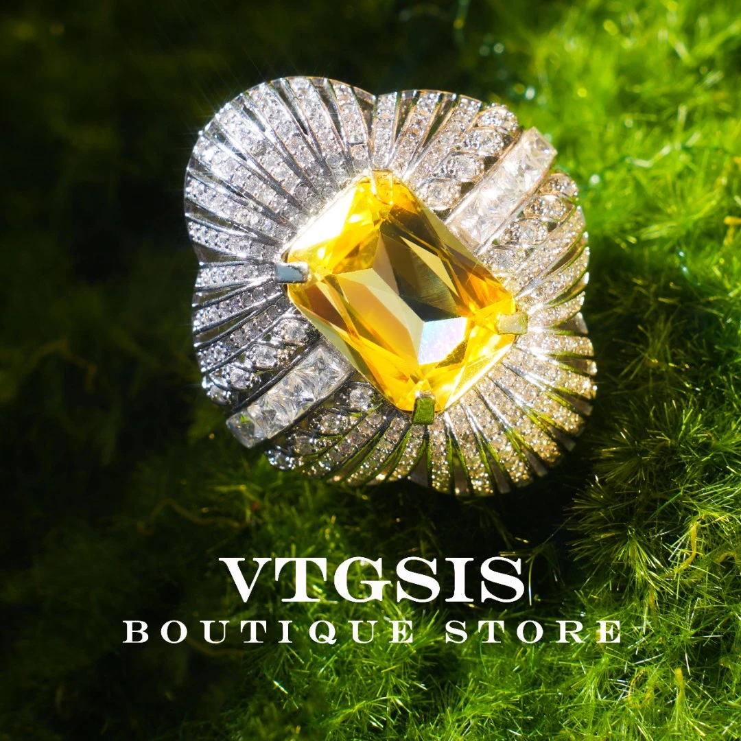 VTGSIS 合金合成锆石戒指 1325复古黄色方型戒指时尚【直通同价】