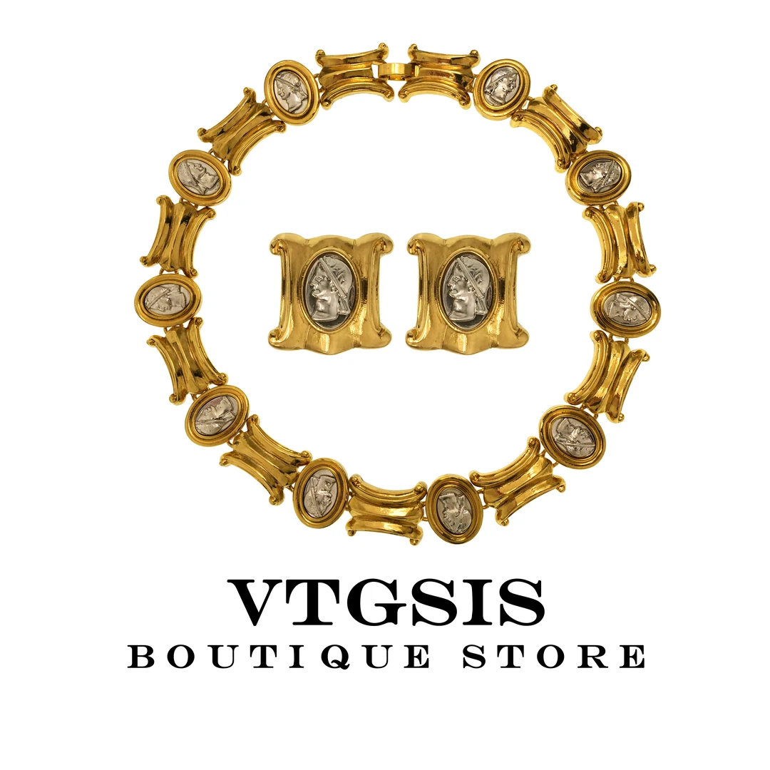 VTGSIS 合金耳饰 22084/3823金色古币耳夹项链气质复古高级感时尚