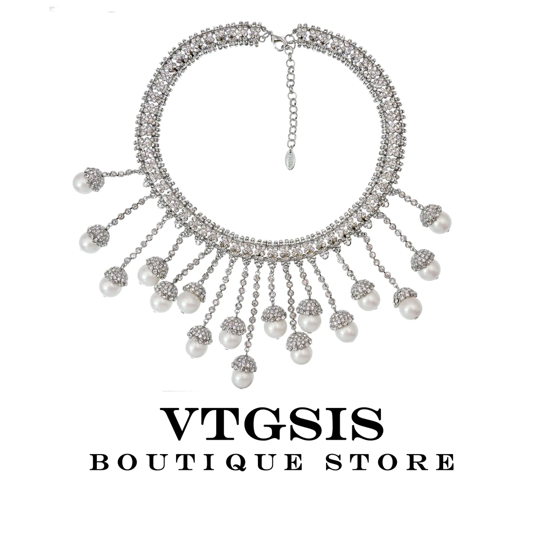 VTGSIS 合金合成锆石项链 3651冰川银色珠珠流苏项链【直播同价】