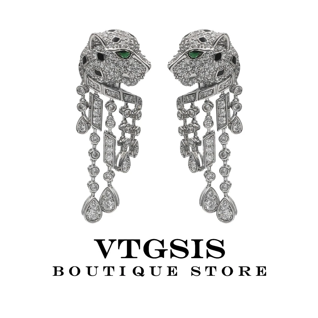 VTGSIS 合金合成锆石耳饰 银色豹猫耳钉耳拍耳饰YSDW22351