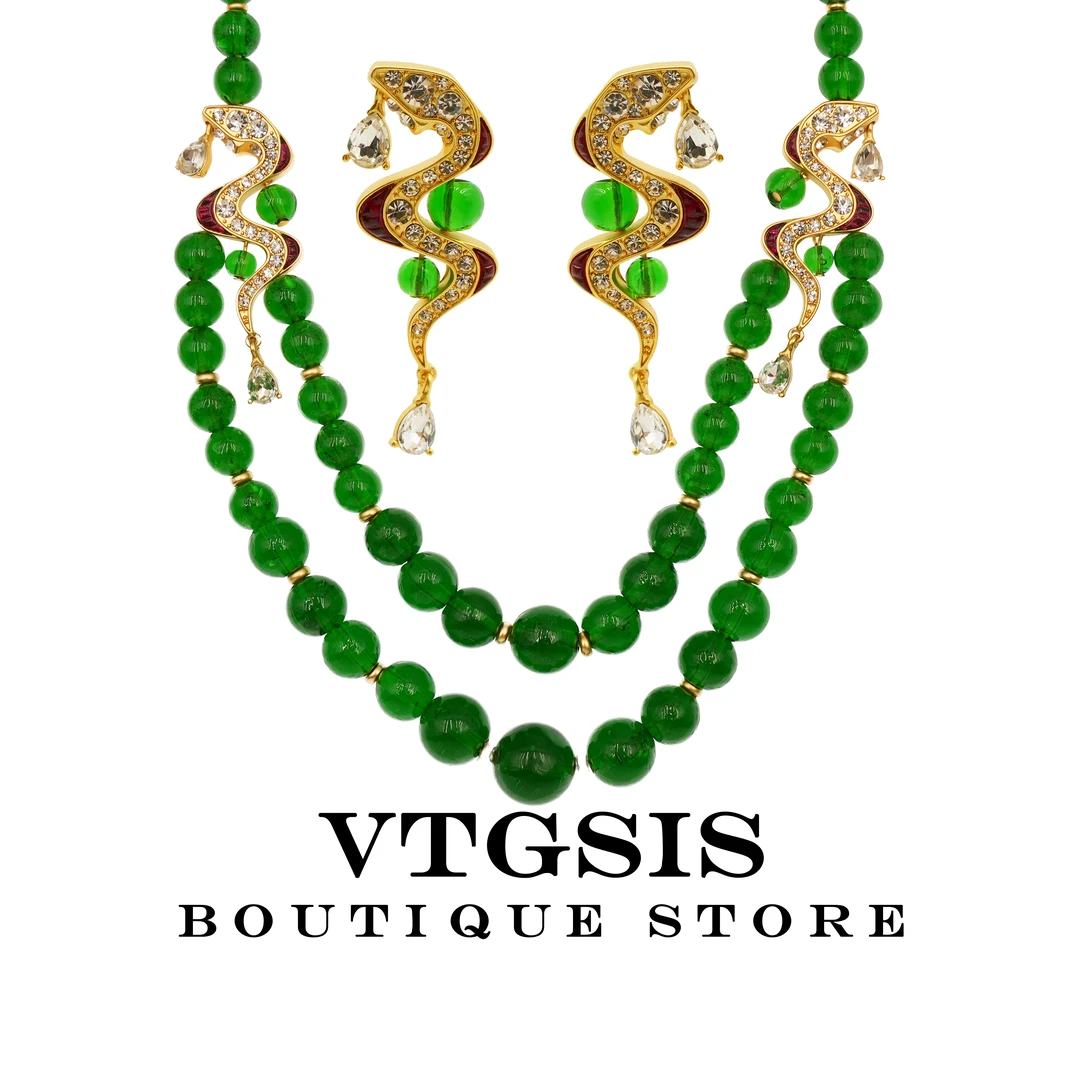 VTGSIS 合金琉璃耳饰 21796/3675绿色灵蛇耳钉项链2025新款饰品