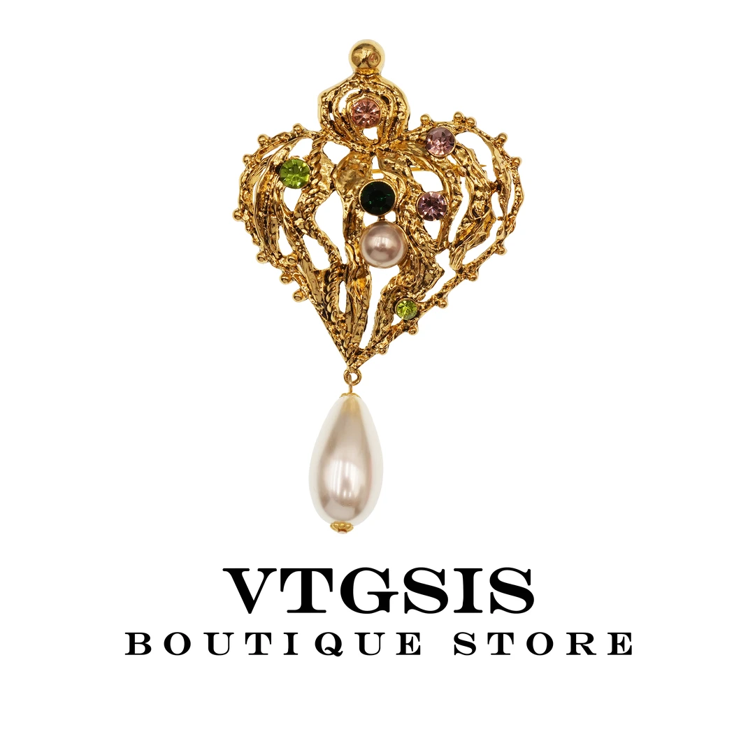 VTGSIS 合金仿珍珠胸针 5437金色镂空爱心胸针手工轻奢时尚配饰