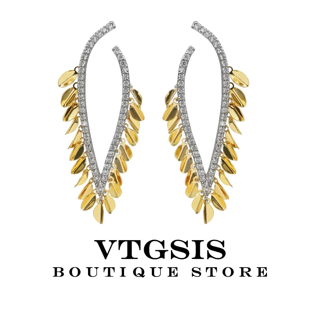VTGSIS 合金合成锆石耳饰 宫廷风树叶耳钉欧美ins风气质轻奢22211