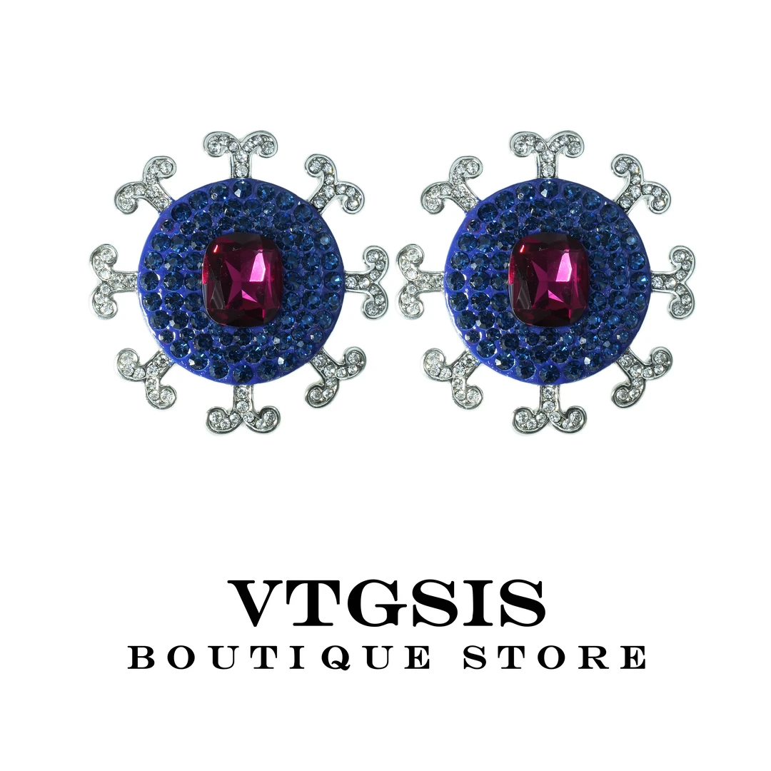 VTGSIS 合金合成锆石耳饰 21996蓝色太阳花朵耳夹欧美方圆脸显瘦