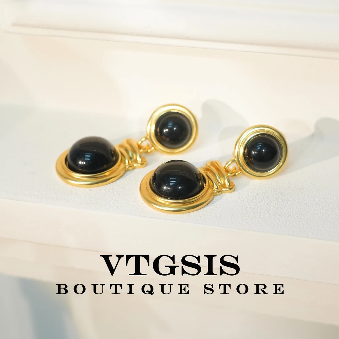 VTGSIS 合金玻璃耳饰 21772寂静繁星黑色车轮耳夹耳饰【直播同价】