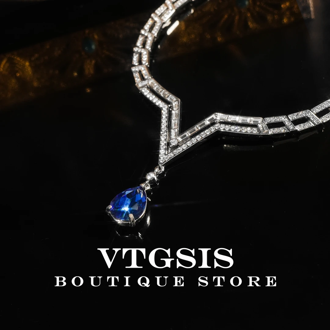 VTGSIS 合金合成锆石项链 复古宫廷风项链女贵气感锁骨链宴会3686