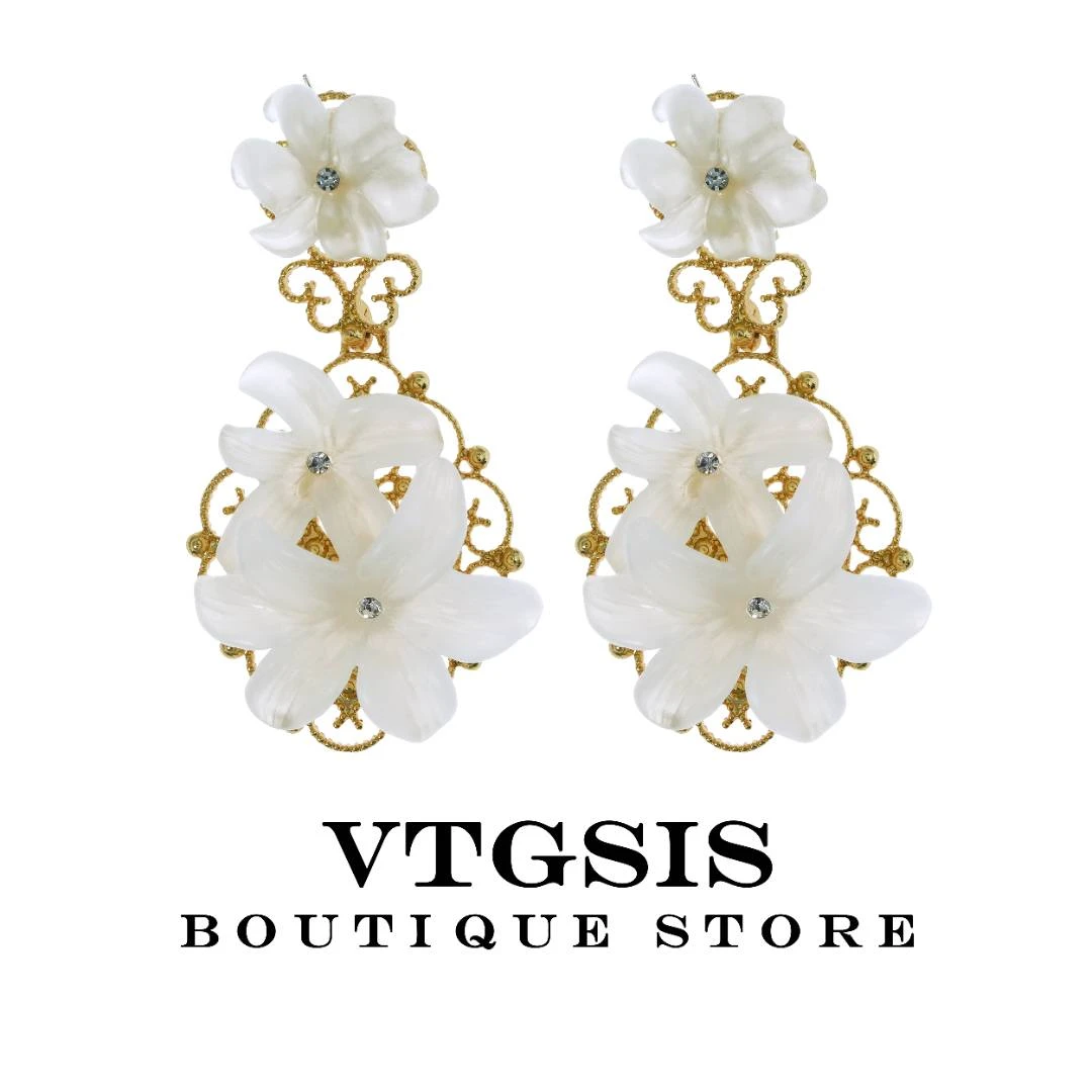 VTGSIS 合金耳饰 21523白色玉兰花耳钉耳饰小众设计师清冷感轻奢